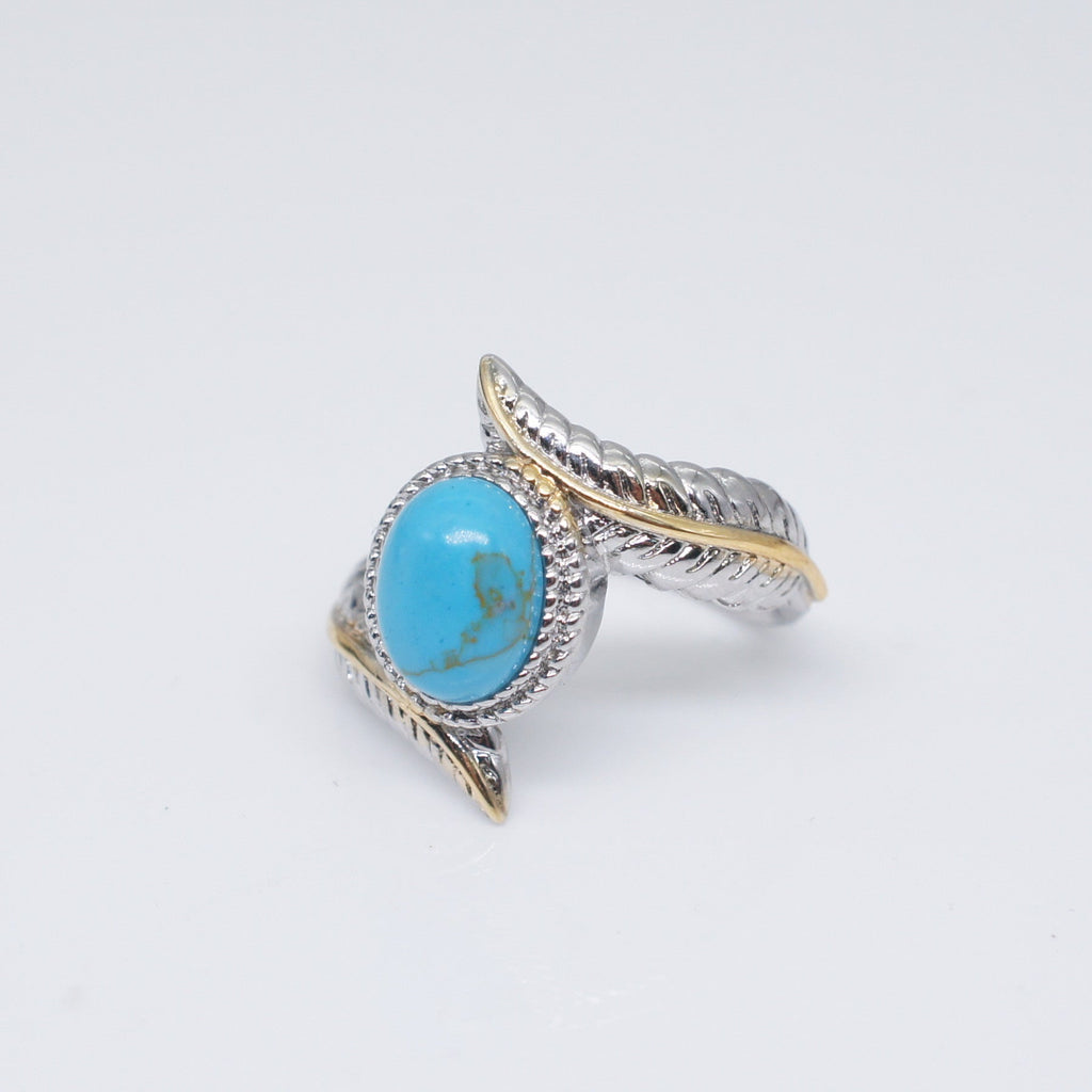 Zhen Rong wish hot selling new products, European and American extravagant inlaid Green Turquoise feather ring color ring party engagement ring