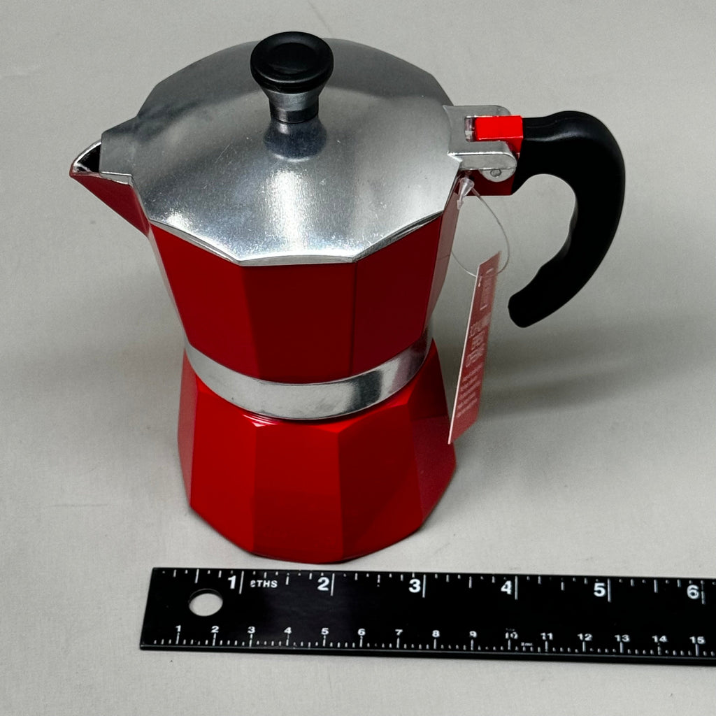 COOK PREP EAT Aluminum Espresso Coffee Stay Cool Handle 3-Cup Capacity Red 33122