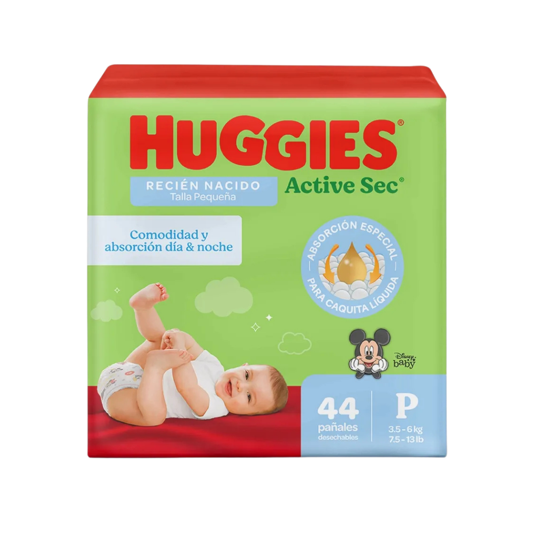 Huggies Active Sec Baby Diapers Size P/1 Recién Nacido (44 count)