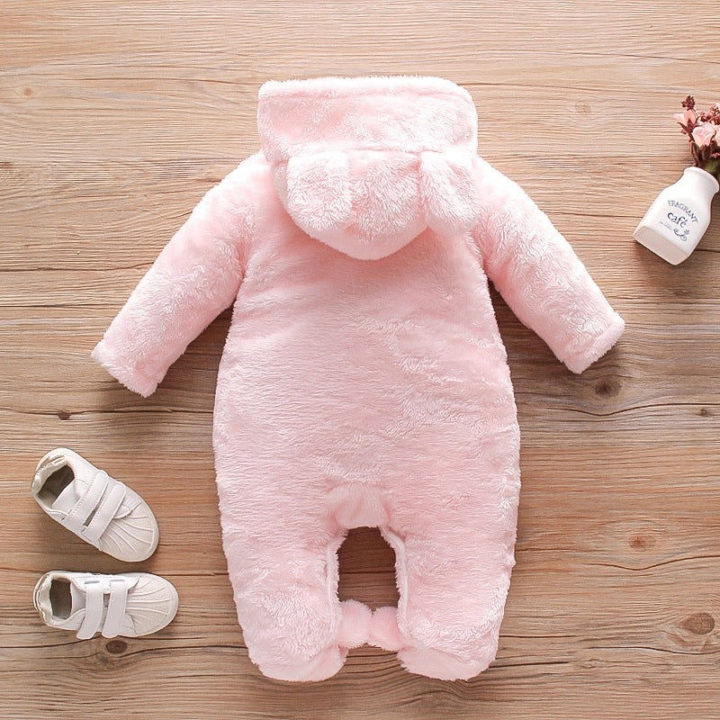 Solid Color Cartoon Baby One-piece Thick Cotton Velvet Suit