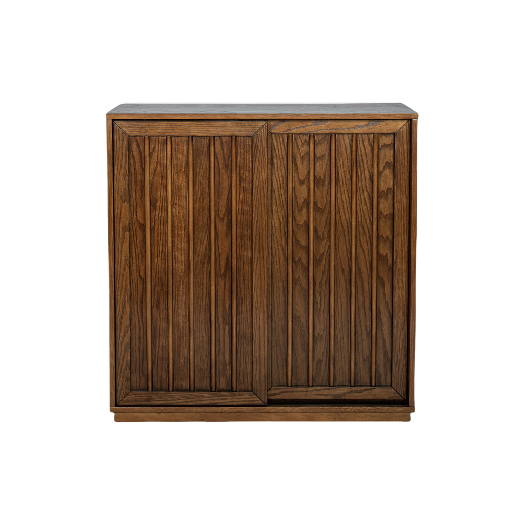 Medieval side panel with 2 sliding doors and solid wood decorative strips, storage cabinet