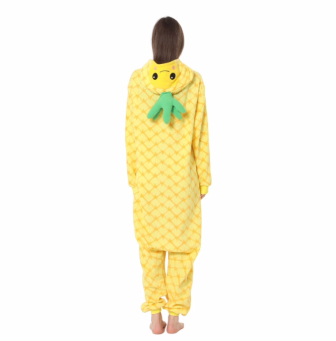Pineapple cartoon one piece pajamas autumn and winter fleece thickened warm home clothing cute men and women Halloween