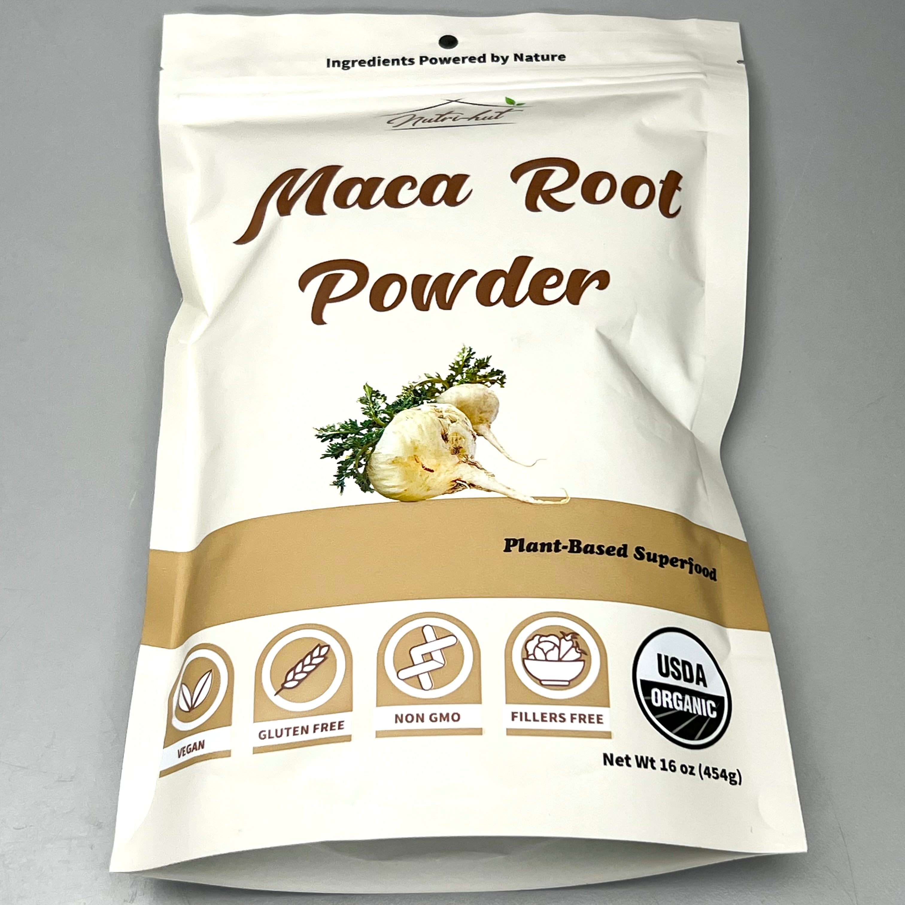 NUTRI-HUT Organic Maca Root Powder 16 oz Vegan, Non-GMO, Gluten Free BB 07/25