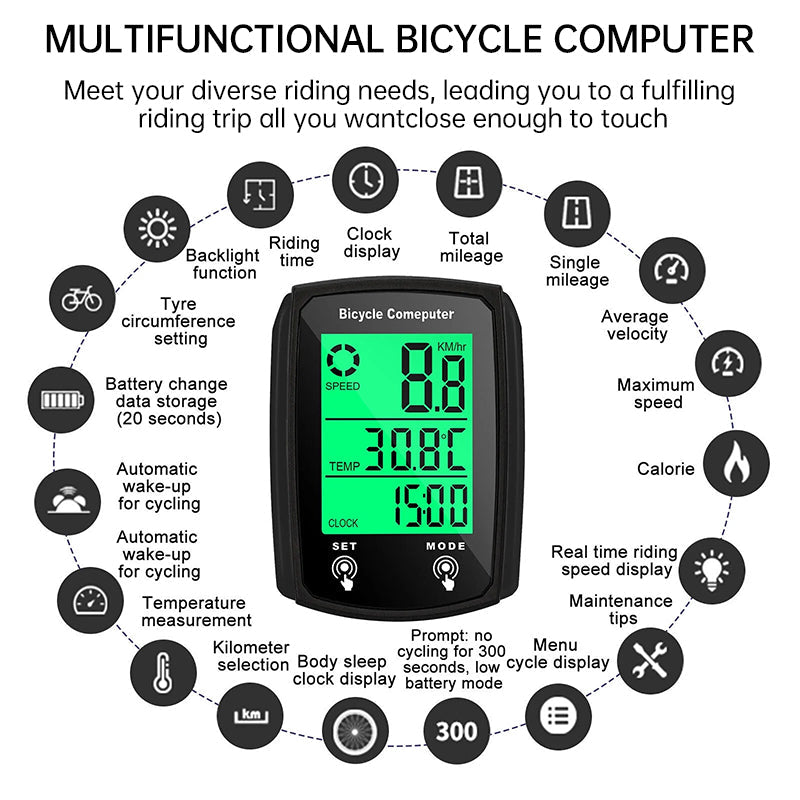 Wired LCD Digital Bicycle Computer - Speedometer and Odometer with Backlight, a Must - have Bike Accessory