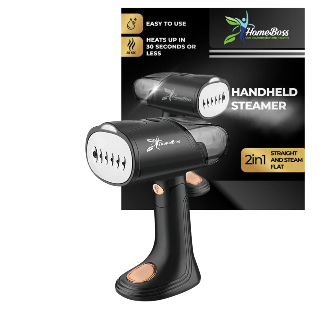 HomeBoss 2-in-1 Handheld Garment Steamer and Steam Iron Portable (Black/Gold)