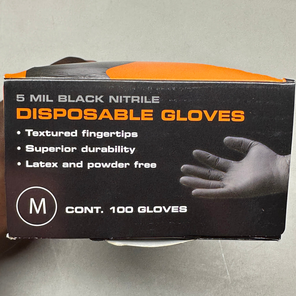AUTOWURKS (100 PACK) Black Nitrile Disposable Gloves Size: Medium MKL-000M