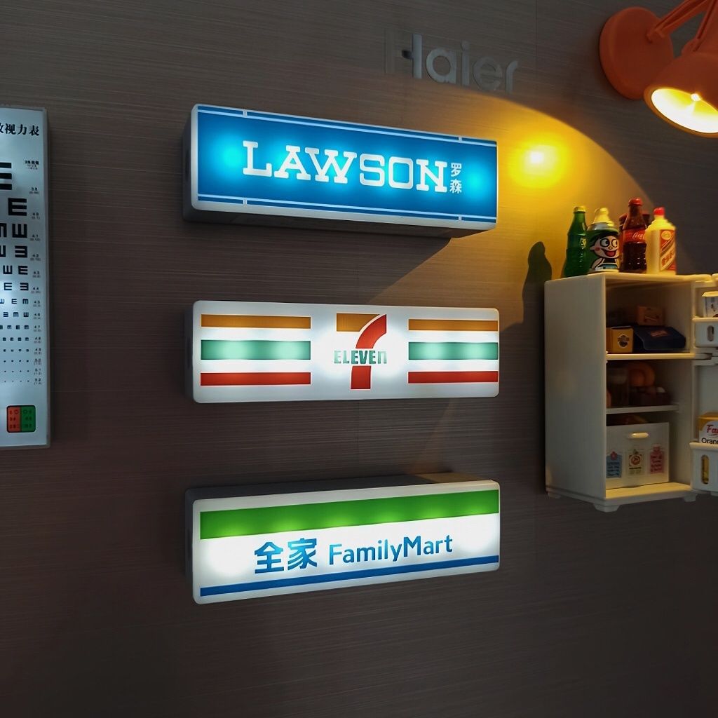 Convenience store refrigerator sticker creative light display board can magnetically attract Rosen 711 family lightbox toy model to emit light