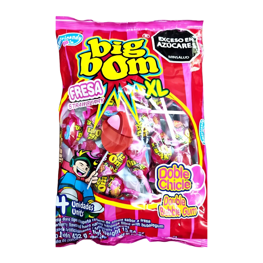 Big Bom XL Strawberry Bubblegum Lollipops (24ct)