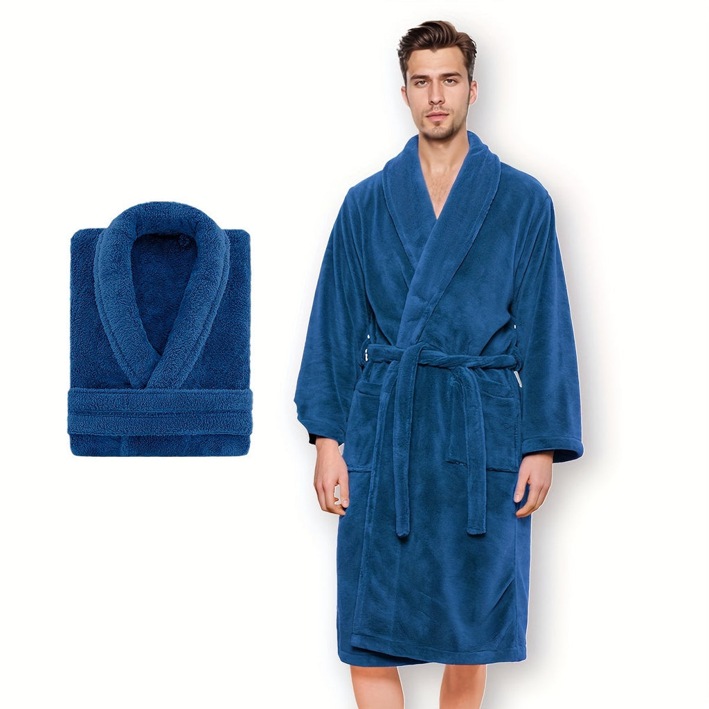 Unisex Extra Warm Coral Fleece Bathrobe Mens and Women Adult Robes for Your Bathroom Bath Towel Bedroom Shawl Collar Robes, Valentines gift for lovers