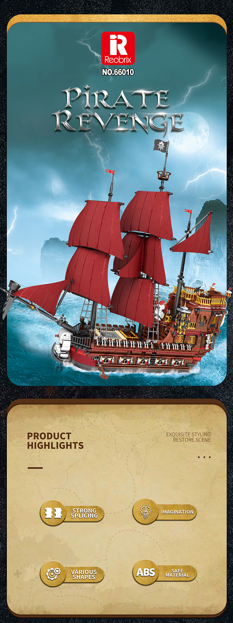 High-Difficulty Building Block Toy With Black Pearl Assembly Model Pieces