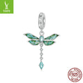 Silver Charm Original Retro Green Dragonfly DIY Pendant Accessories Charm Lucky s925 Pure Silver Insect Beads