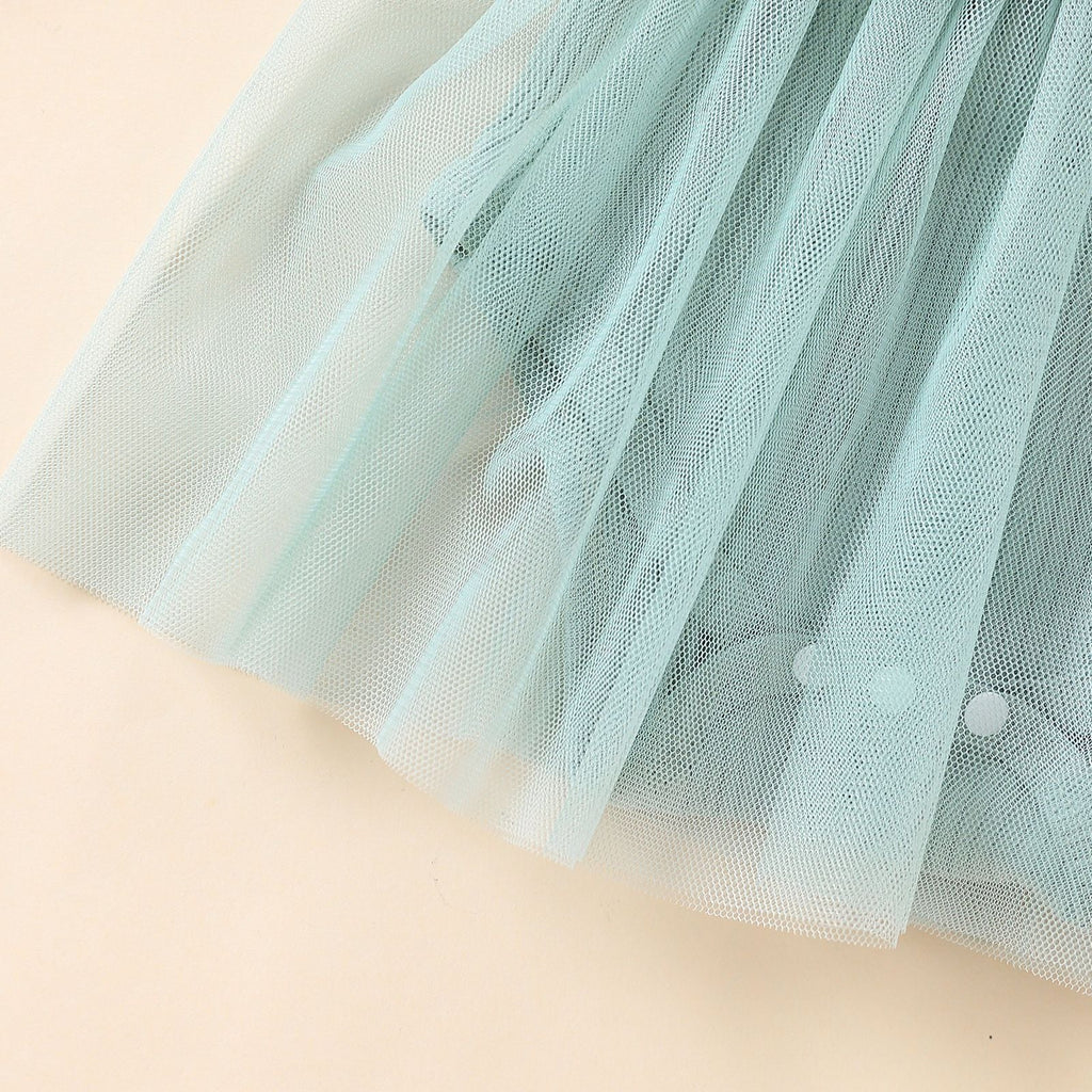 Girls' Multi-color Mesh Flounced Sleeve Short Sleeved Kazakhstan Skirt