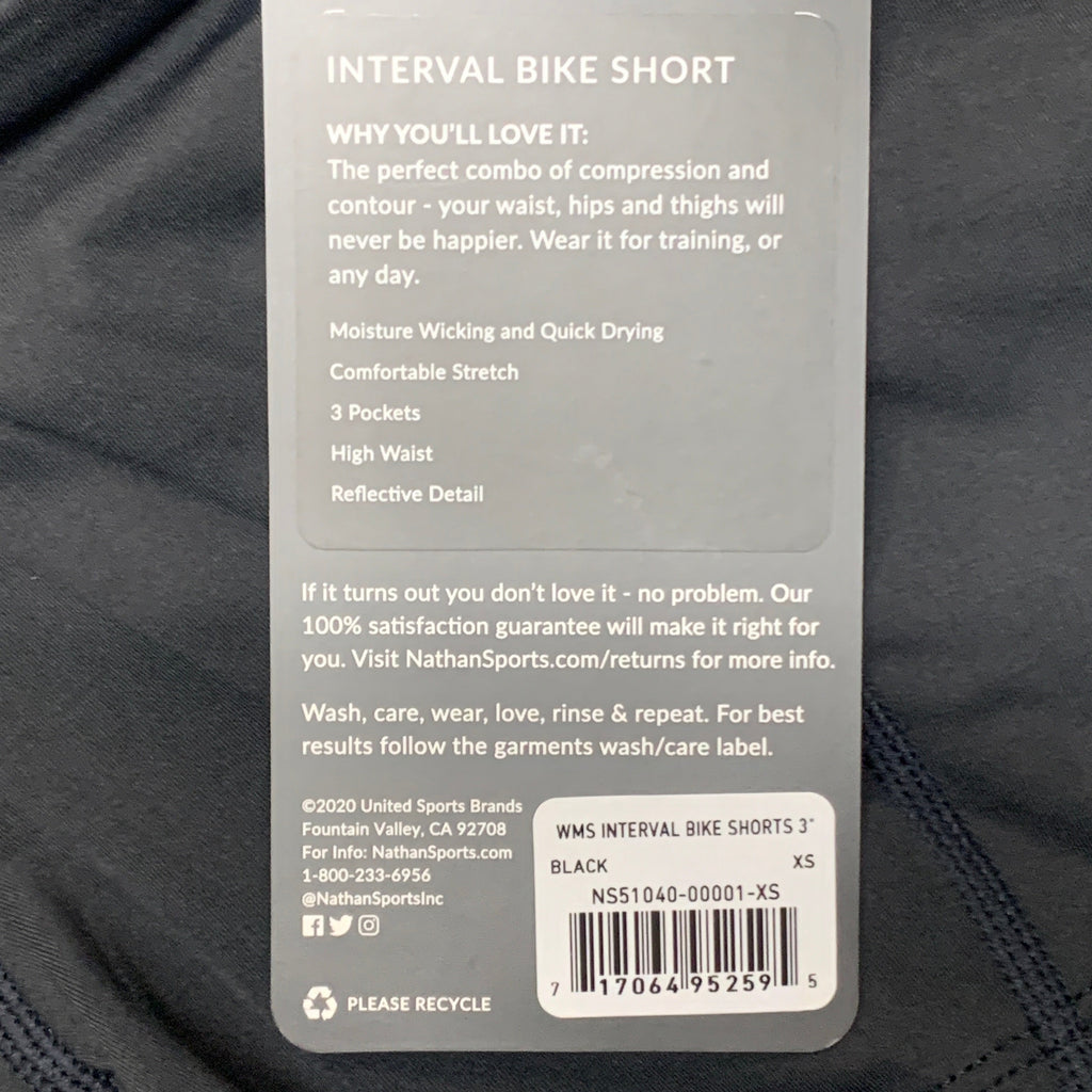 NATHAN Interval 3" Inseam Bike Short Women's Black Size XS NS51040-00001-XS