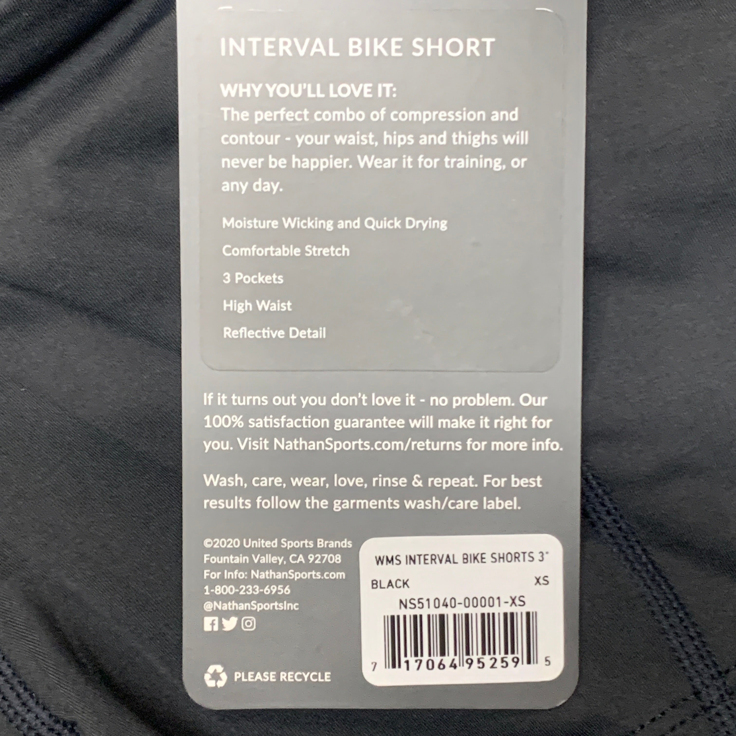 NATHAN Interval 3" Inseam Bike Short Women's Black Size XS NS51040-00001-XS