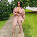 Plus Size Geo Pattern Shirt High Waist Pants Set