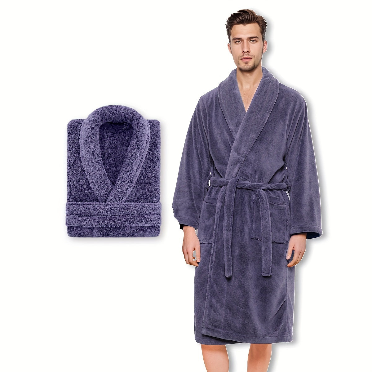 Unisex Extra Warm Coral Fleece Bathrobe Mens and Women Adult Robes for Your Bathroom Bath Towel Bedroom Shawl Collar Robes, Valentines gift for lovers