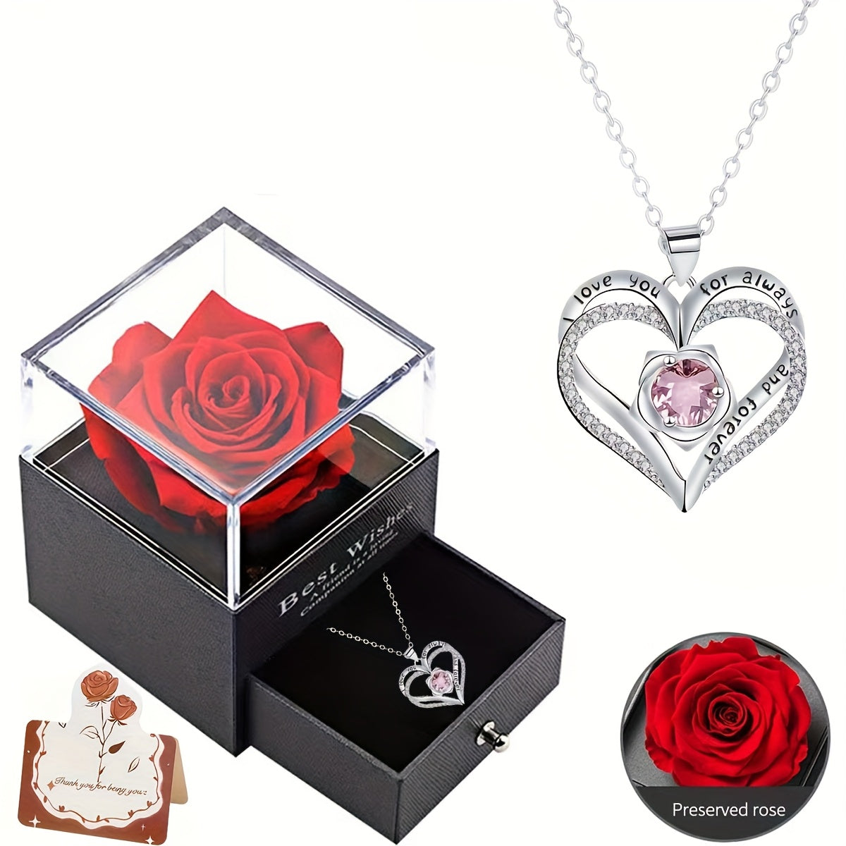Permanent Rose Gift Box, Love Rose Multi Pendant Necklace, Women's Simple and Exquisite Jewelry, Gift for Mother, Lover, Best Friend, New Year's Gift, Mother's Day Gift, Birthday Gift, Party, Thanksgiving Gift, Allergen resis