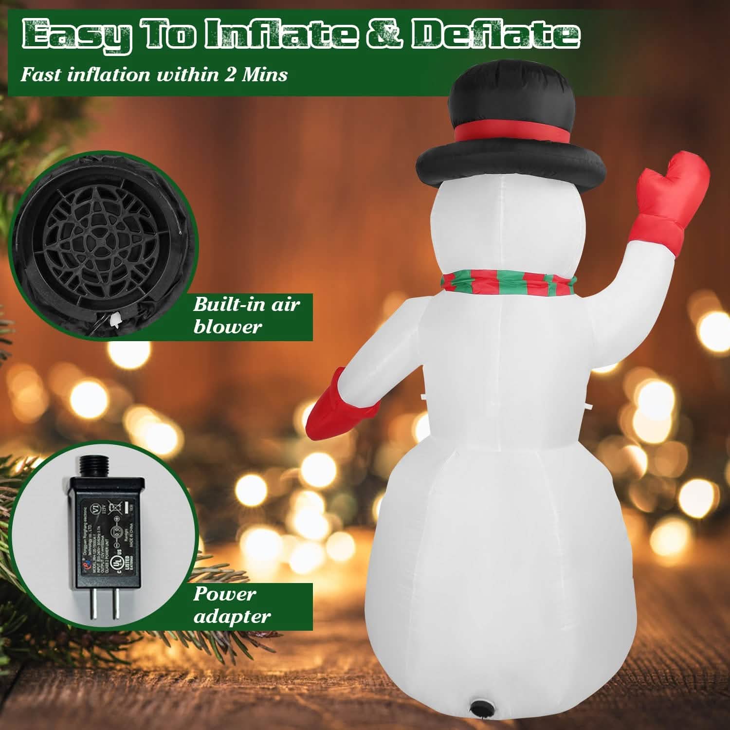 7.9ft Christmas Inflatable Giant Snowman Blow Up with LED Lights Hat Scarf