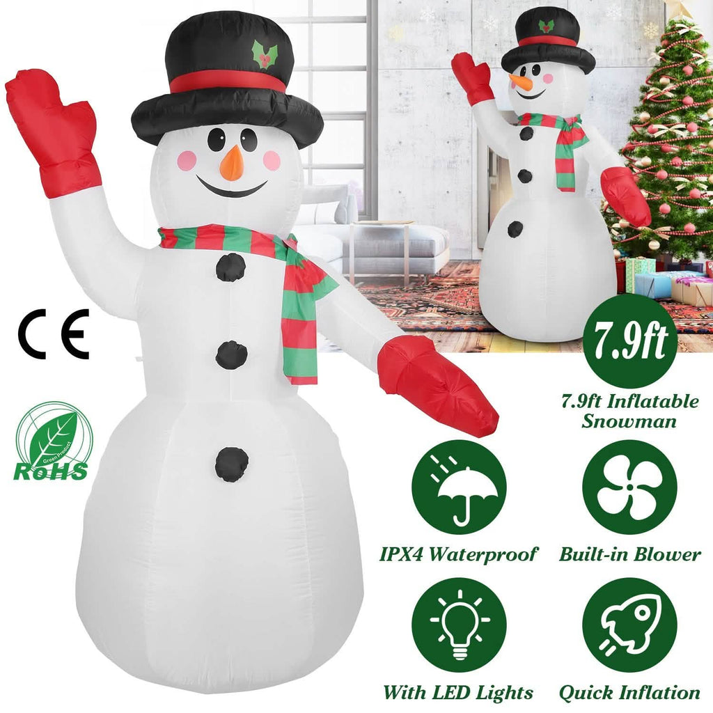 7.9ft Christmas Inflatable Giant Snowman Blow Up with LED Lights Hat Scarf