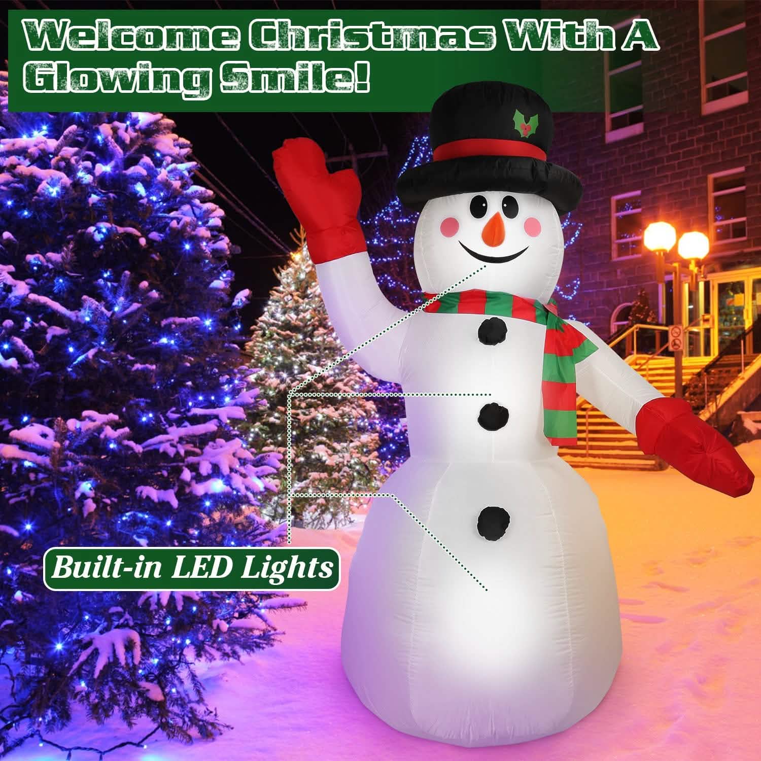 7.9ft Christmas Inflatable Giant Snowman Blow Up with LED Lights Hat Scarf