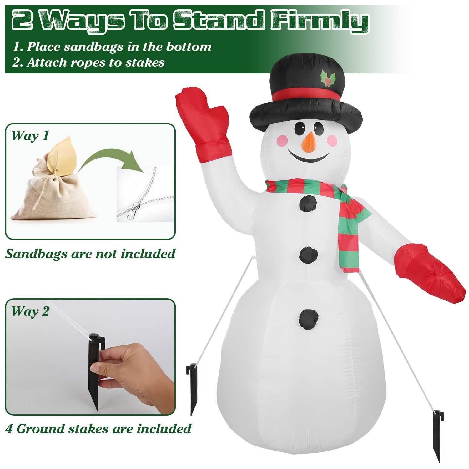 7.9ft Christmas Inflatable Giant Snowman Blow Up with LED Lights Hat Scarf