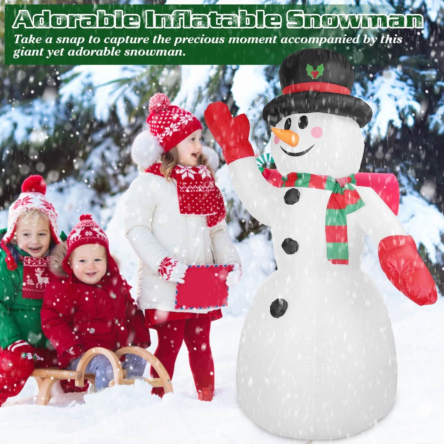 7.9ft Christmas Inflatable Giant Snowman Blow Up with LED Lights Hat Scarf
