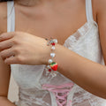 Sweet strawberry bow bracelet Bracelet temperament versatile imitation pearl vacation jewelry