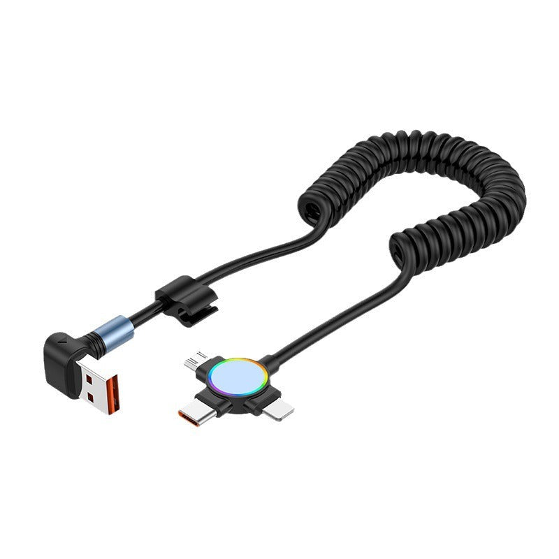Three in one spring data cable suitable for Huawei Apple 15 Android Carplay streaming light car retractable fast charging cable