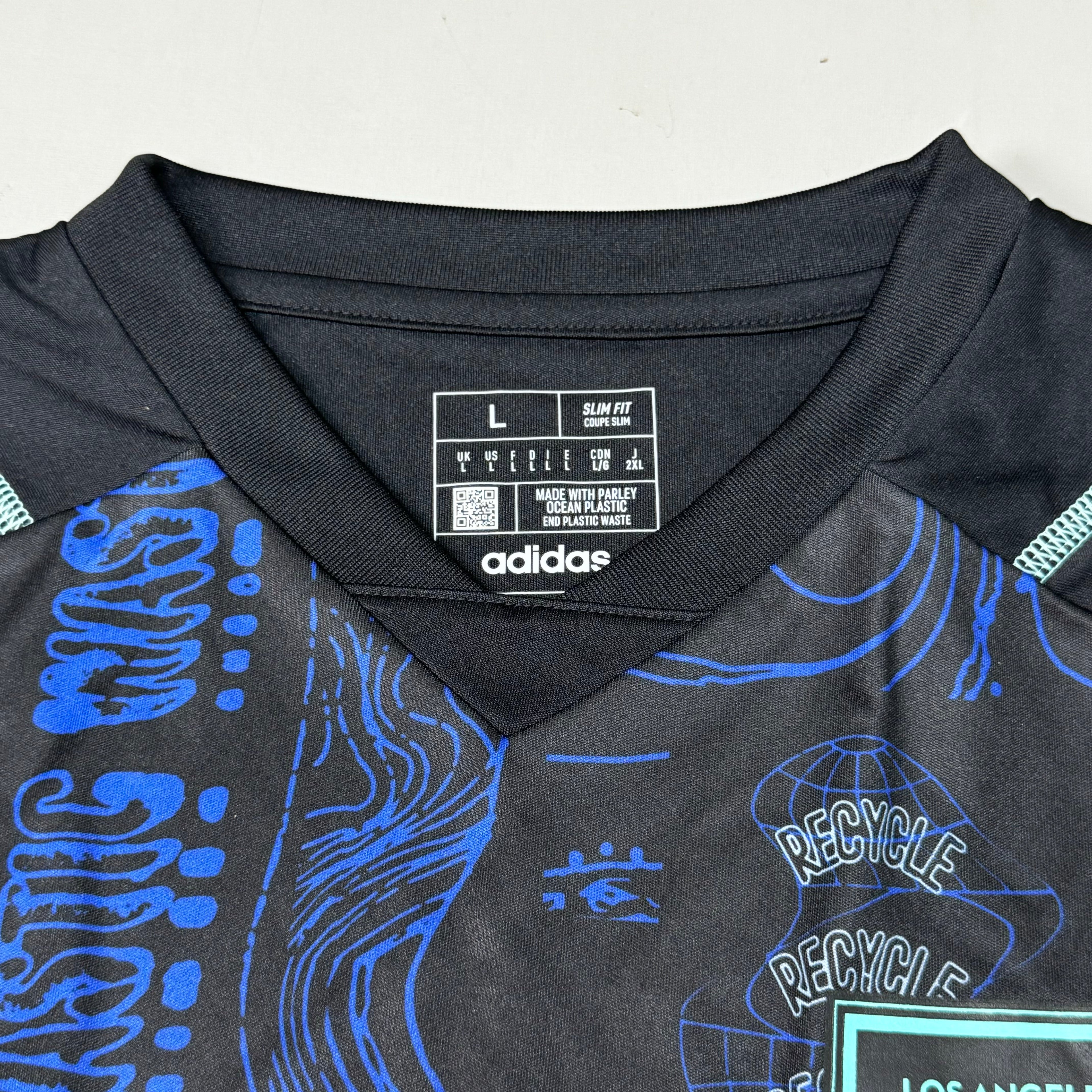 LAFC Los Angeles FC ADIDAS One Planet Soccer Jersey Women’s Sz L Black / Blue