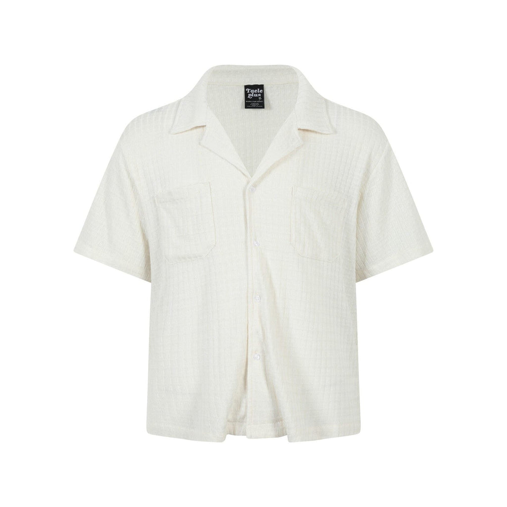 Texture sensation lapel short sleeved shirt for men simple solid color Cuban collar shirt