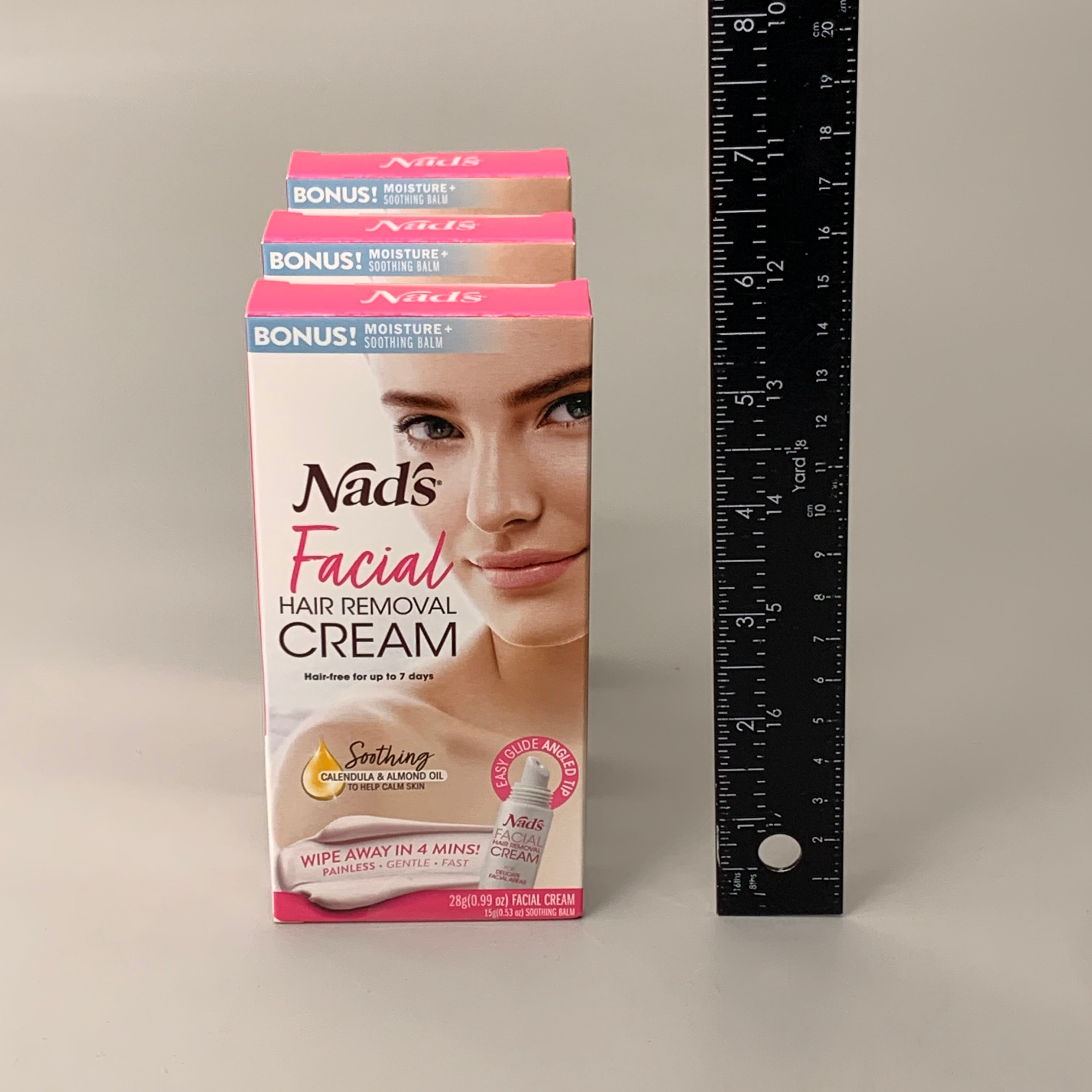 NADS 3 PK Facial Hair Removal Cream Soothing Calendula and Almond Oil 0.99oz 4446EN06