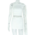Strap Oblique Collar Asymmetric Dress Set Fitted Pencil Short Skirt Two-Piece Set Sexy Solid Color Women's Dress