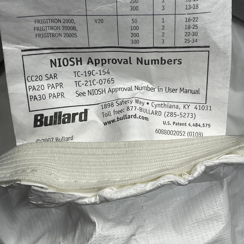 BULLARD (2 PACK) Respirator Hood FacePiece Large 20LFL (for CC20 or PA20/PA30) 8/2011 (New / Old Stock)