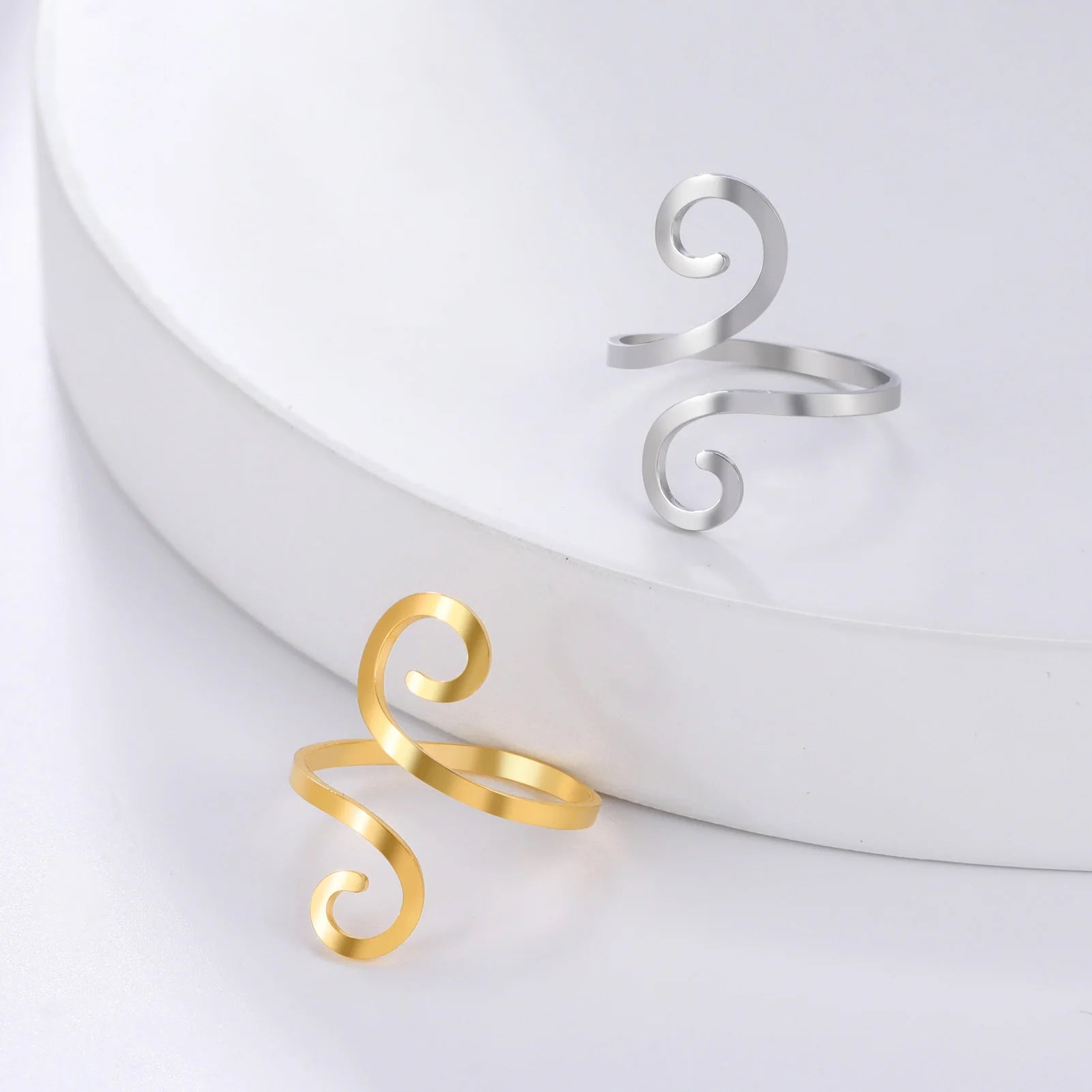 Stainless Steel Large Spiral Ring Women Gold Color Adjustable Finger Rings Minimalist Jewelry Valentine Gift New In