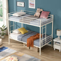 Twin metal bunk beds, metal structure bed frame with safety guardrails and 2 ladders, convertible bunk beds, white