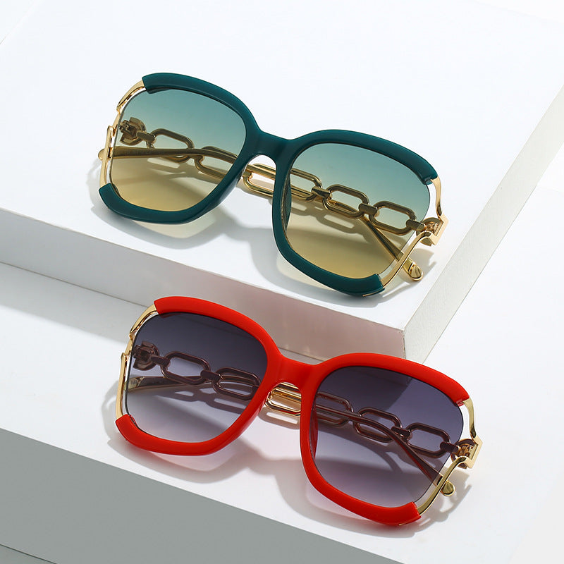 Chains Sunglasses European and American Street Photography Fashion Trend Metal Hollow Brushed Glasses UV400