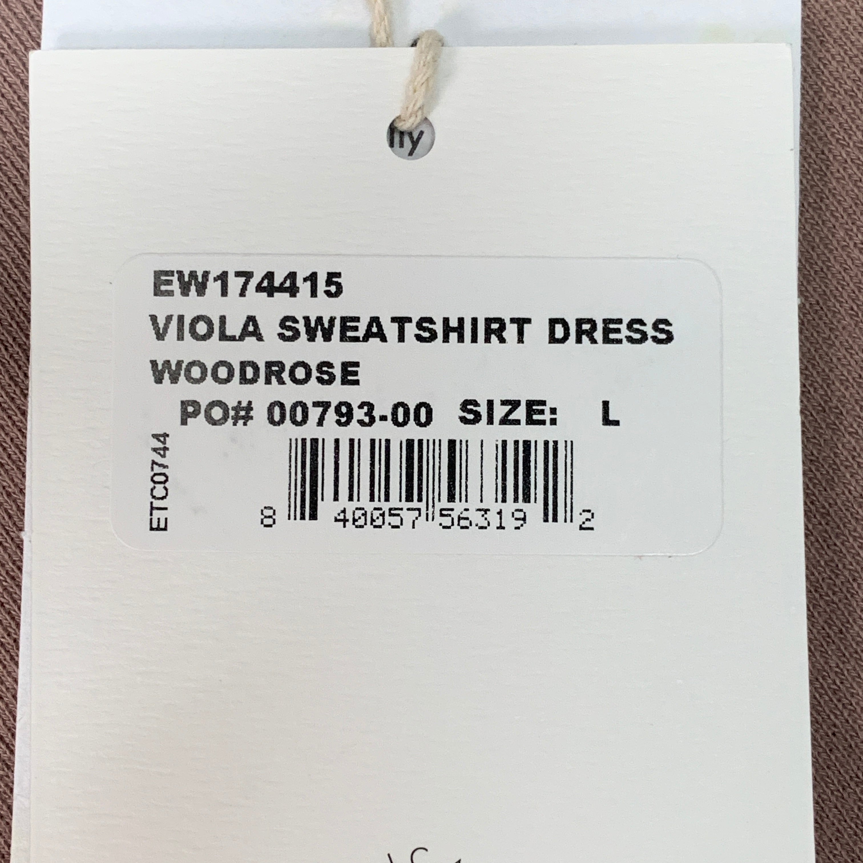 ETICA Viola Sweatshirt Dress Pleated Drop Shoulder Wood Rose Size Large EW174415