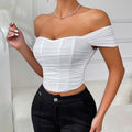 Fishbone waist cinched strapless camisole vest corset one shoulder short sleeved top for women