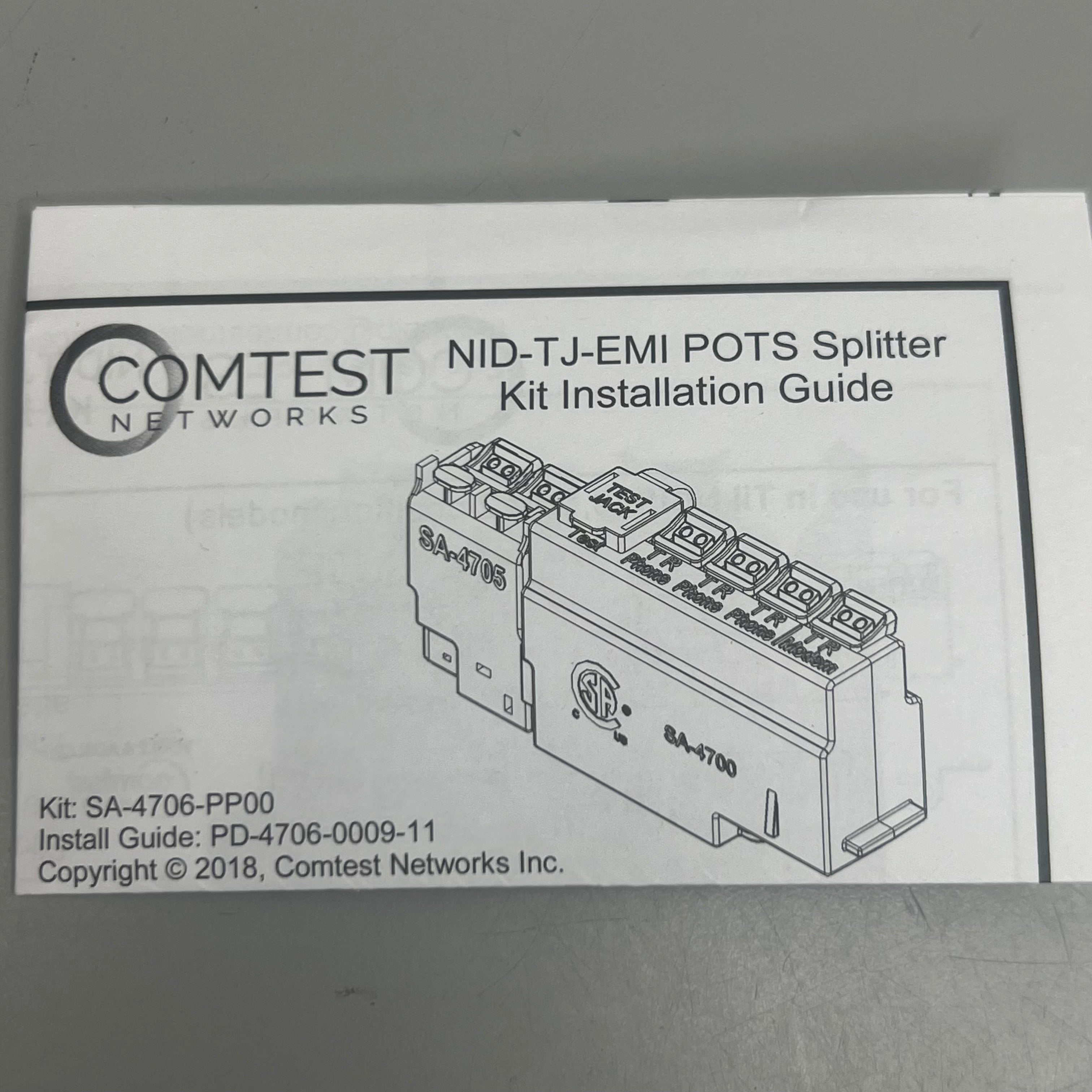 COMTEST Networks NID-TJ- EMI POTS Splitter Kit SA-4705