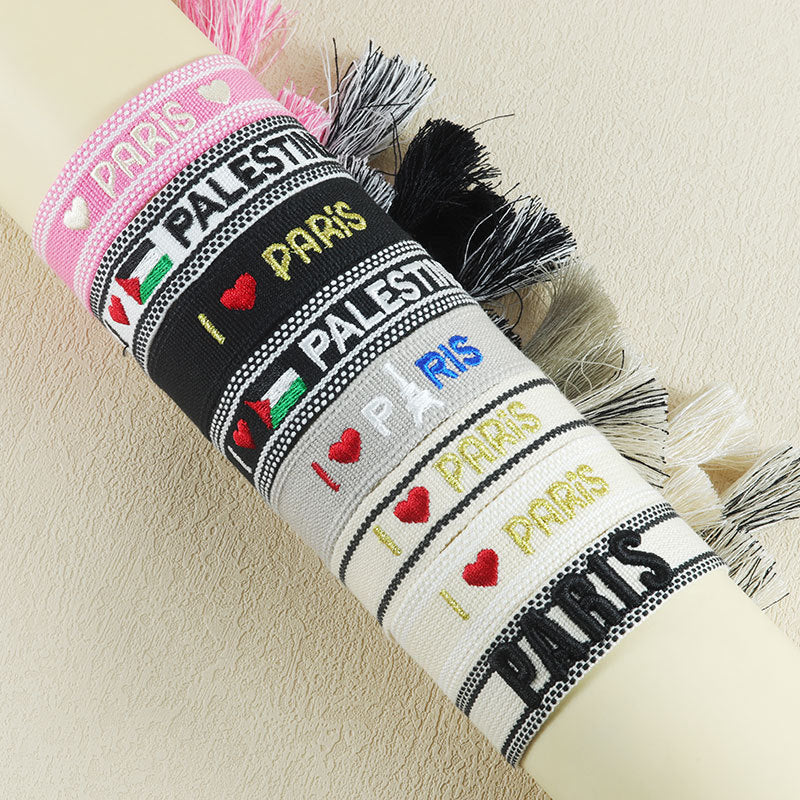 Embroidered Eiffel Tower ethnic style woven ribbon wrist strap Paris Sports Games wristband souvenir from France