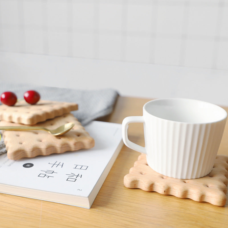 Beech Biscuit Coaster Solid Wood Tea Coaster Mug Coffee Coaster Cup Holder Creative Gift
