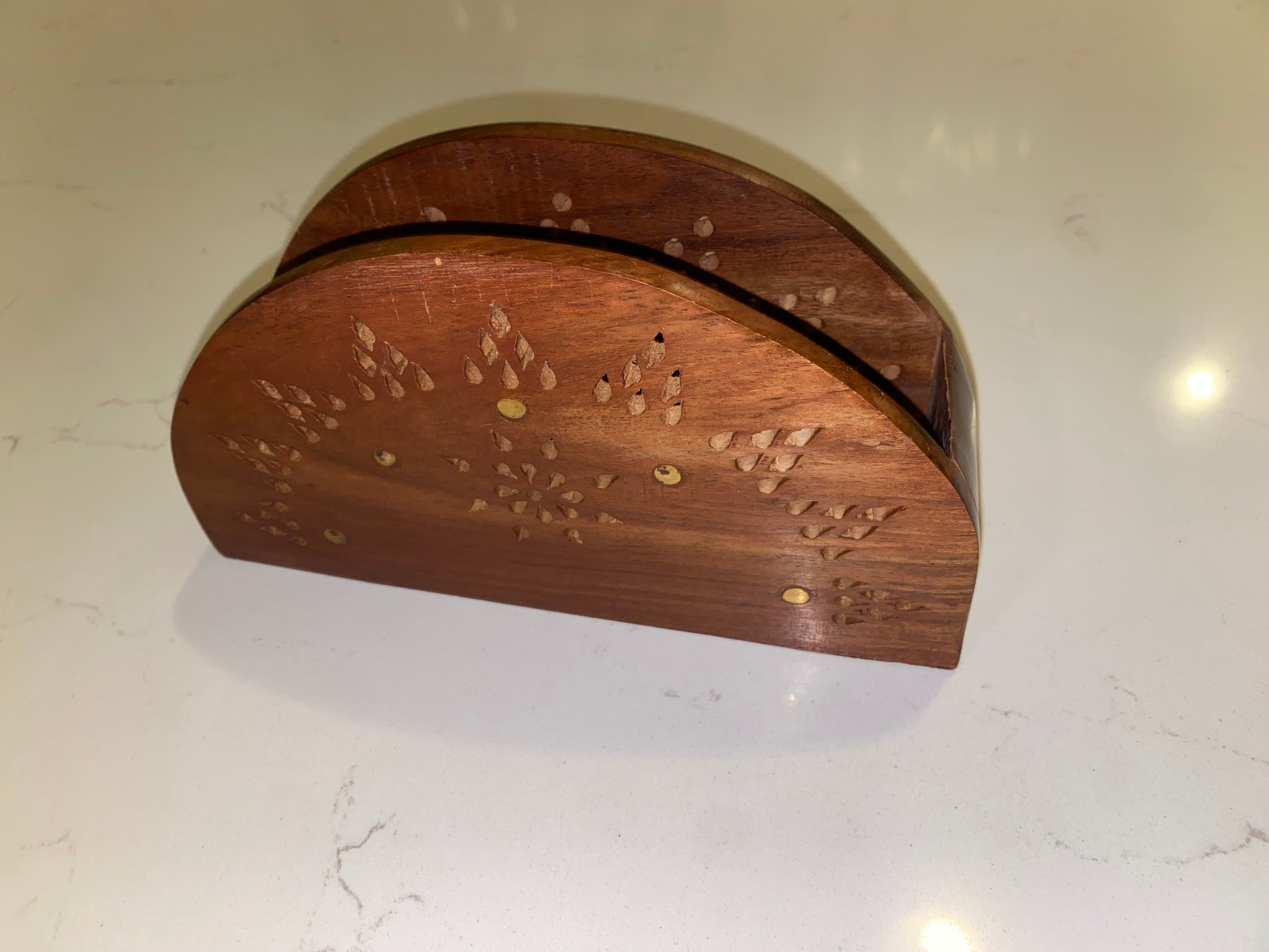 Vintage Wooden Paper Tissue Box Napkin & Tissue Holder Box Brass Inlay