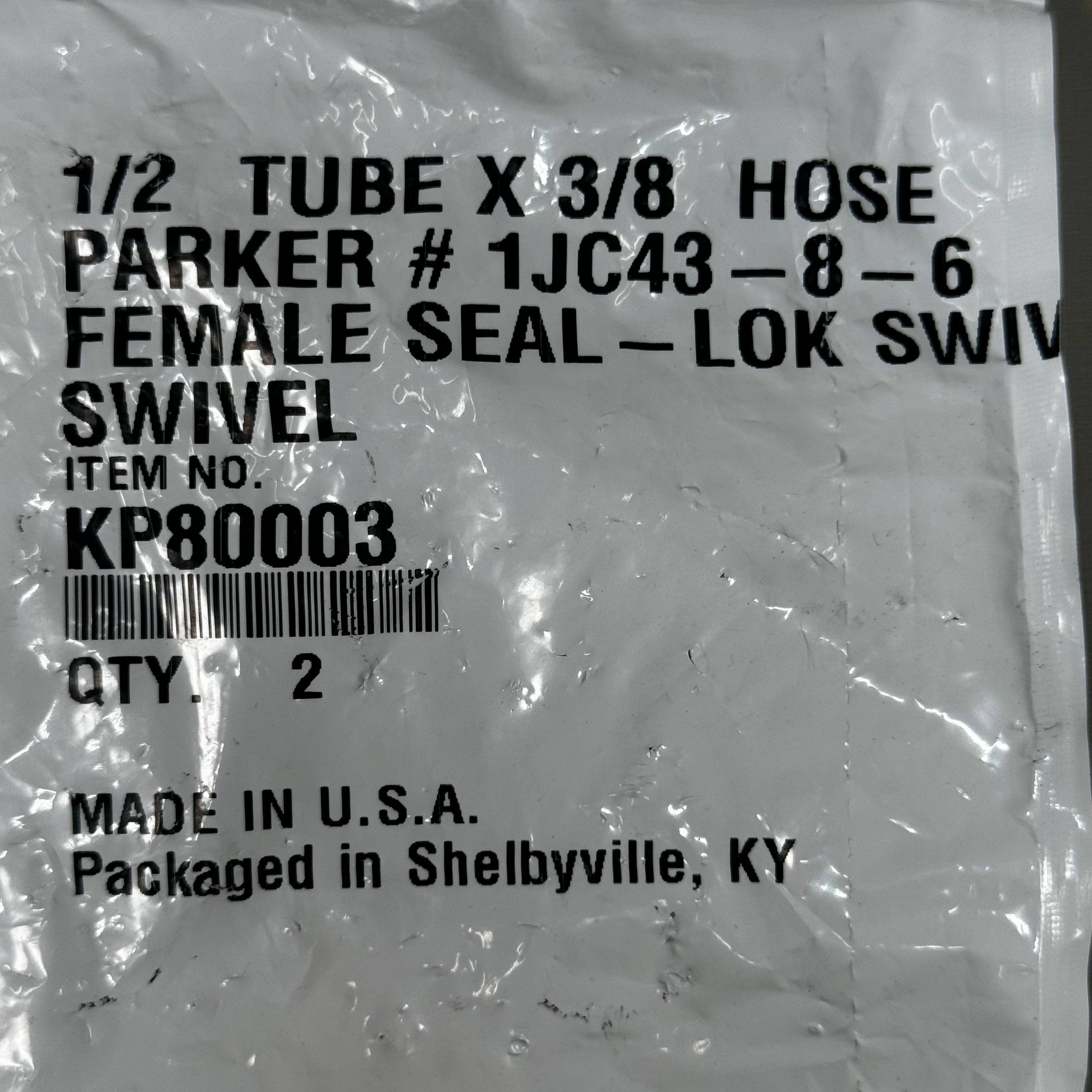 PARKER (2 PACK) Hydraulic Hose Female Seal-LOK Swivel 1/2" x 3/8" Steel KP80003