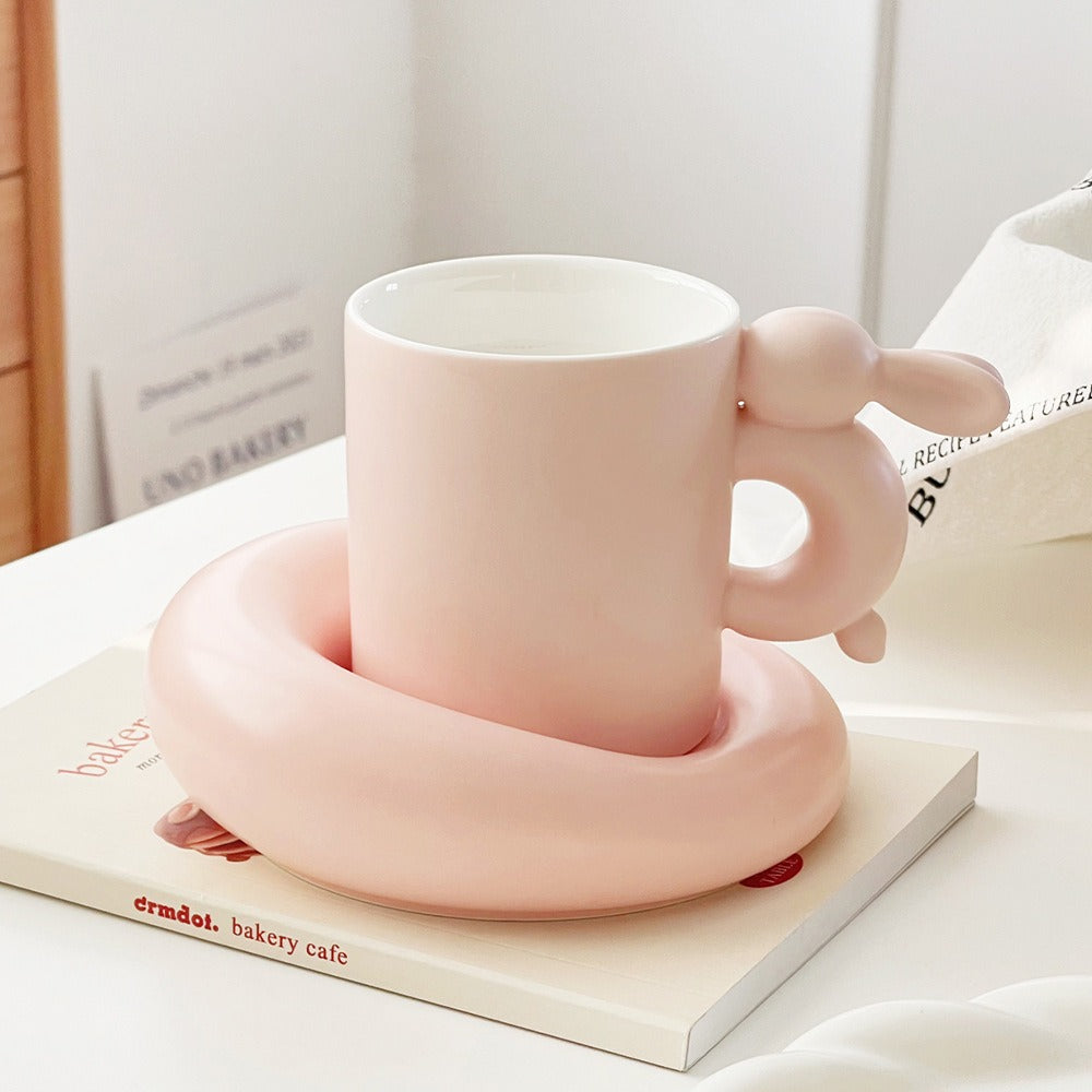 Rabbit Coffee Cup Milk Ceramic Cup And Saucer Set Design Sense Ins Niche Afternoon Tea High Value Mug