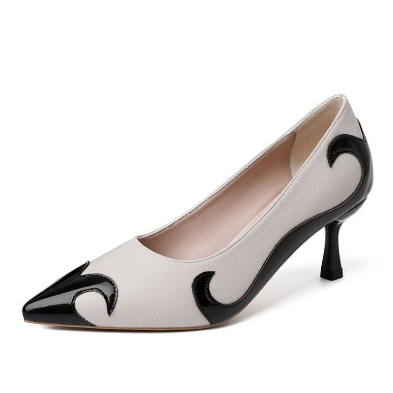 Red and green dragonfly pointed slender heel banquet women's shoes color blocked single shoes for women