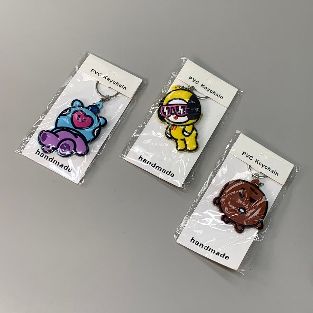 BTS 3-PACK! Kpop Korean Little Figure Tag Keychains of Characters Mang, Shooky & Chimmy (New)