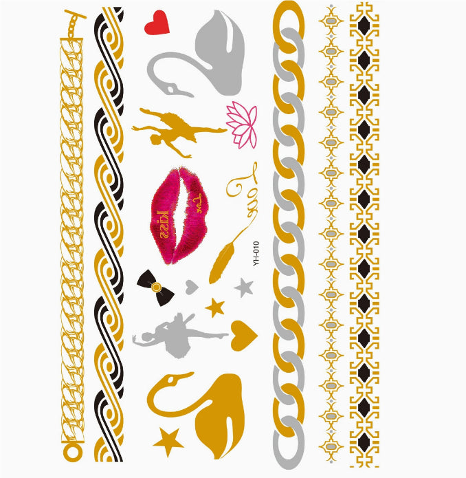 Luxury Metallic Gold Waterproof Temporary Tattoo Feather Elephant Fashion Different Design Tattoos For Womens