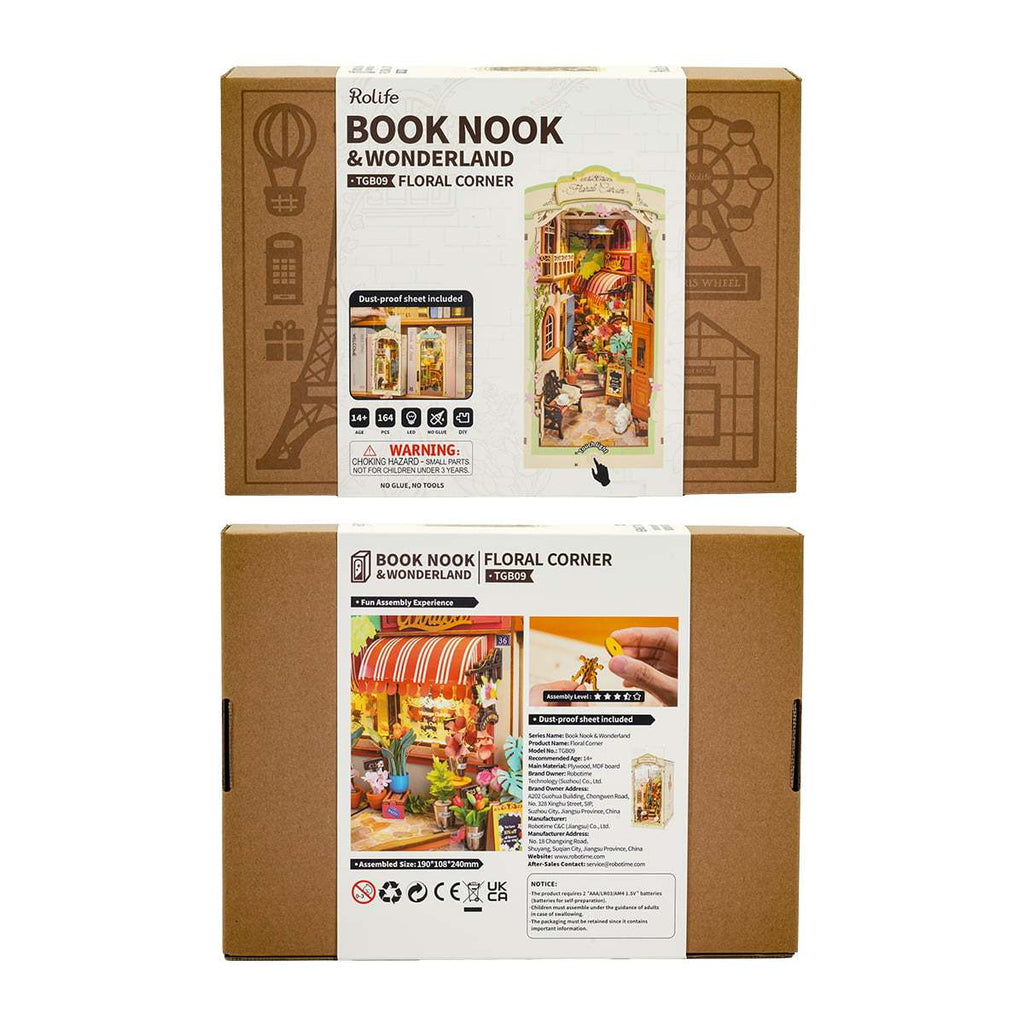 Rolife Floral Corner DIY Book Nook Shelf Insert Kit 3D Wooden Dollhouse For Gift