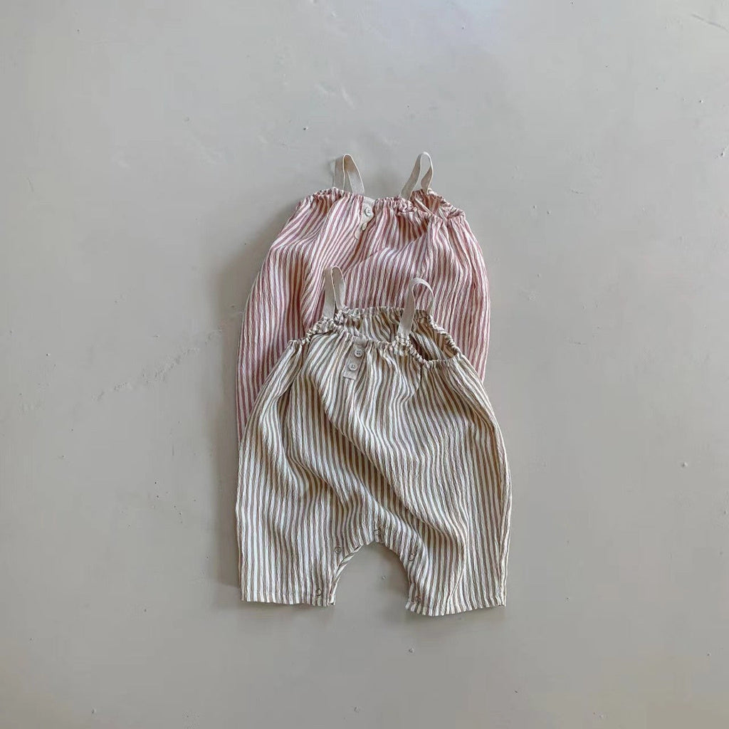 Summer Infant Thin Vertical Striped Suspender Jumpsuit