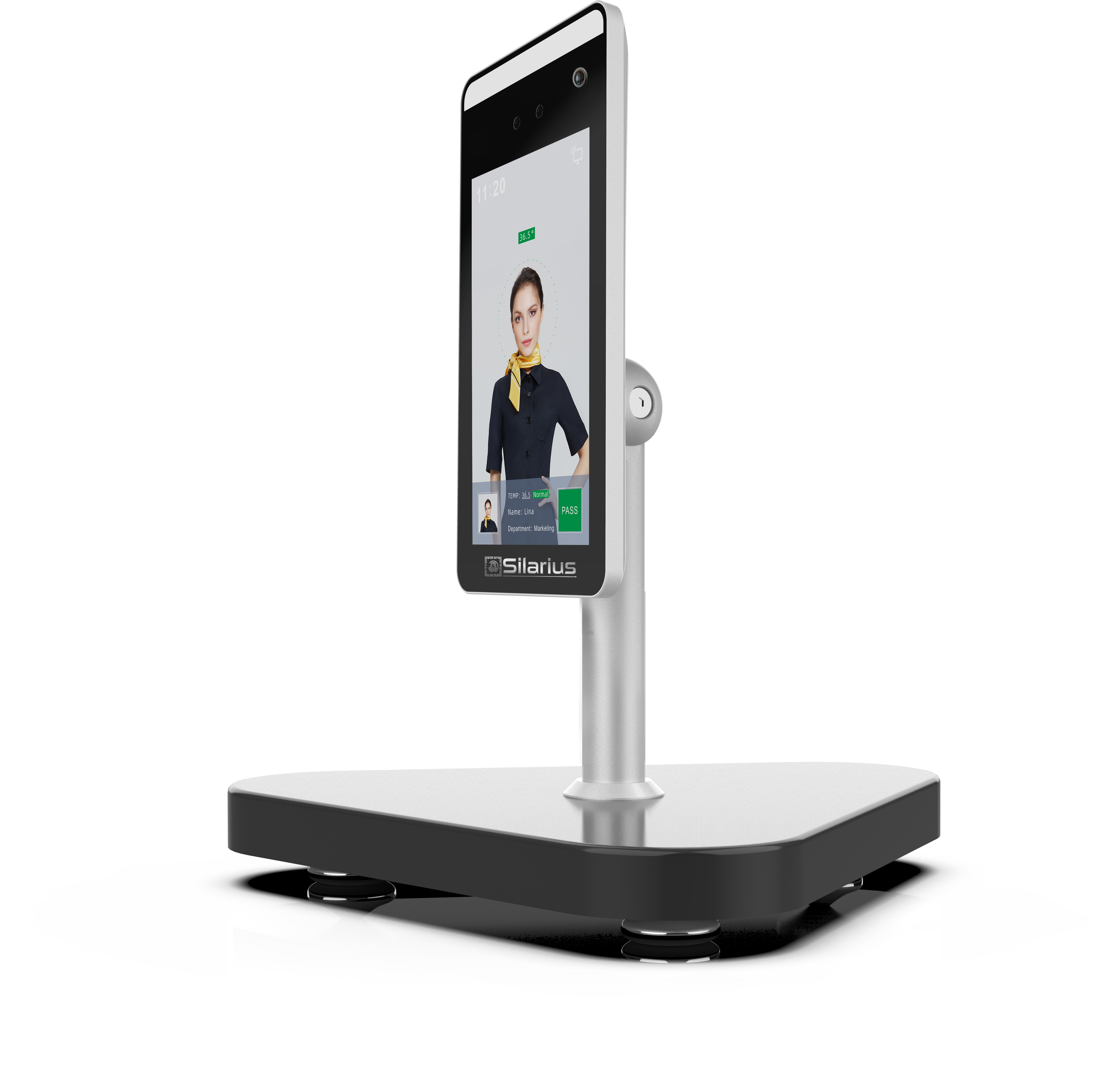 Silarius SIL-FRTEMP 7" Facial Time Attendance Access Control Terminal with Temperature Testing + Face Recognition and Mask Detection (Table Stand Included) NDAA Compliant